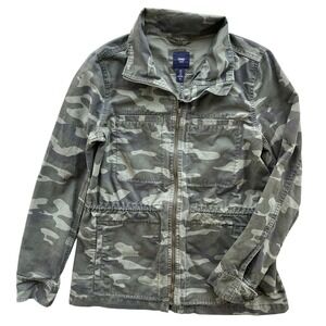 Gap Women's Med Green Camouflage Collar Zip Utility Military Field Jacket 742468